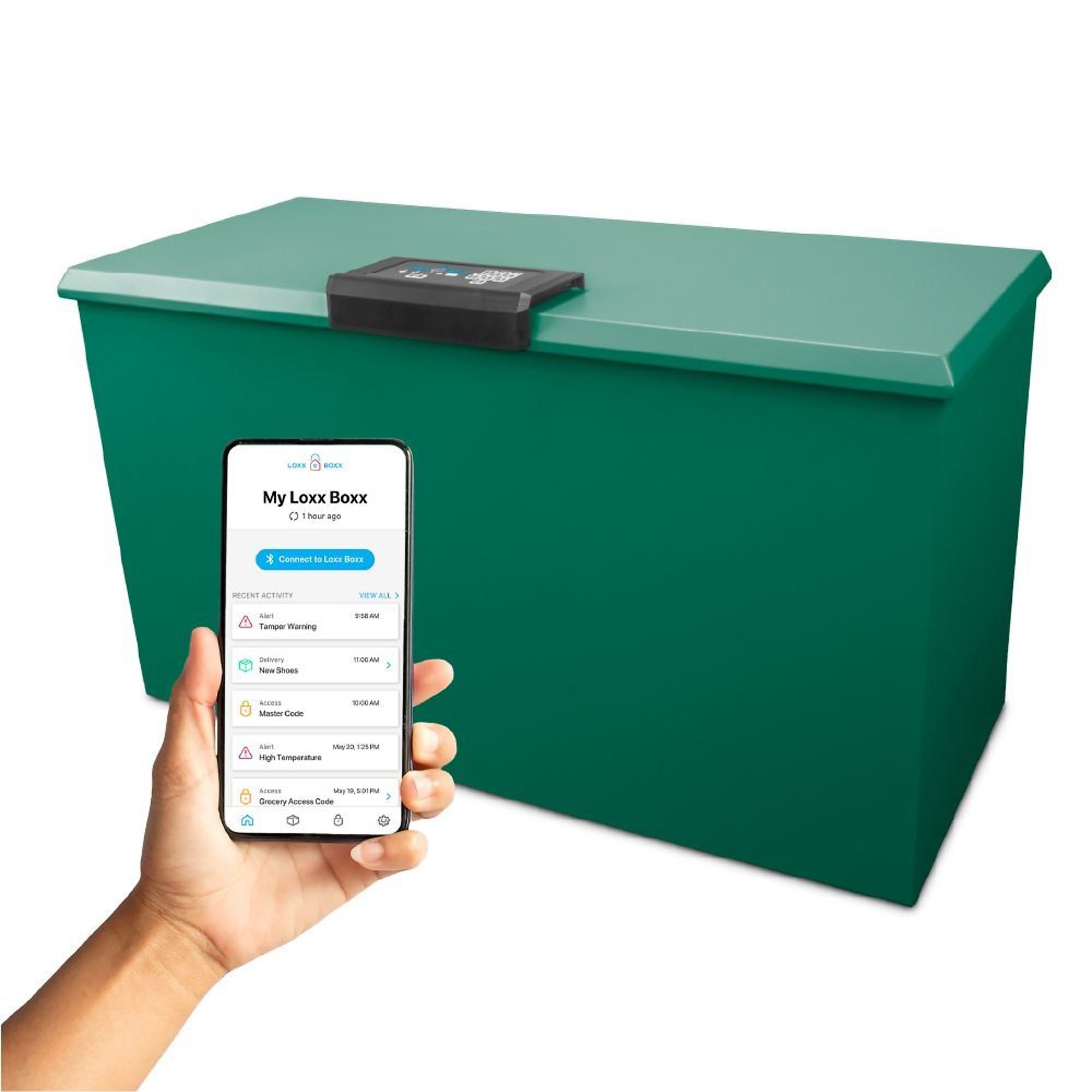 LOXX BOXX LLC, LTE Wi-Fi Smart Package Locker w/ Solar Charger, Height 21.75 in, Width 38.5 in, Color Green, Model# LB2_LGBOX_SP_LTE_BDL